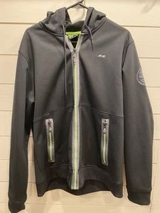 Herren Koppen Full Zip Kapuzen Sweatshirt Jacke Large schwarz mit grünen Reißverschlüssen - Bild 1 von 4
