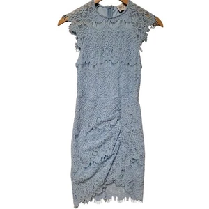Pastel Blue Lace Bodycon Short Dress Coquette Feminine Wedding Guest Size 4 - Picture 1 of 8