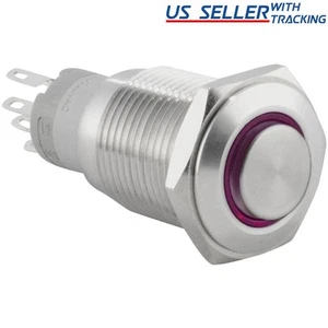 Interruptor de encendido de botón de cierre de 16 mm de acero inoxidable con LED púrpura impermeable - Imagen 1 de 5