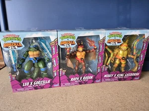 2025 Playmates TMNT X Godzilla Leonardo Michelangelo Raphael FULL SET IN HAND - Picture 1 of 6