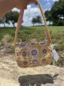 Viral TikTok Beaded Pink Yellow Boho Cocktail Beach Vacation Bag Handbag Purse - Picture 1 of 8
