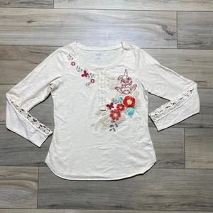 Disney Boutique Damen Pullover bestickt Blumen Langarm Henley Oberteil Größe M - Bild 1 von 10