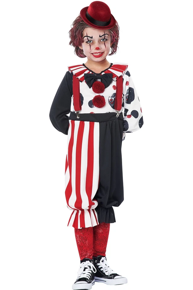 Clown Girls Toddler Costume Jumper Bow Tie Suspenders Hat Socks Halloween 00189 - Image 1 of 1