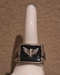 925 Sterling Silber Vintage Ring AVON schwarzer Onyx massiv Adler Band Gr. 9 - Bild 1 von 7