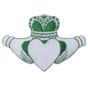 Irish Claddagh Applique Patch Green & White Heart Love Ireland Embroidered Badge - Picture 1 of 1