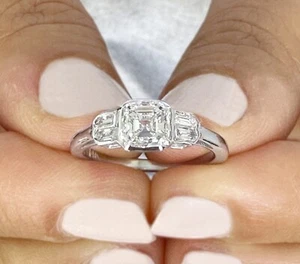 IGI Certified 14k White Gold Asscher Diamond Engagement Ring Bezel Set 1.40ctw - Picture 1 of 9