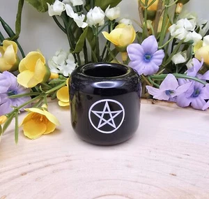 Black Ceramic Pentagram Chime Candle Holder - For .5 inch Diameter Candles - Picture 1 of 10