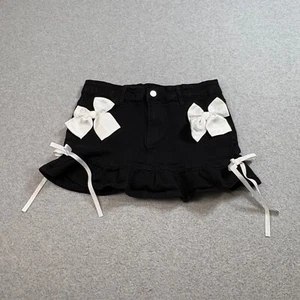 Shein Micro Mini Skirt Women L Black Bow Low Rise Whimsy Goth School Girl Y2K - Picture 1 of 7