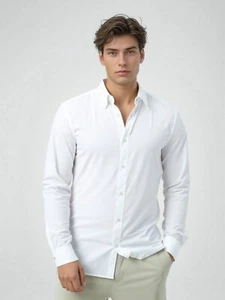 Neu Herren Langarm Hemd Uni Arbeit Business Party Freizeit Kleid Oberteil, Weiß - Bild 1 von 8