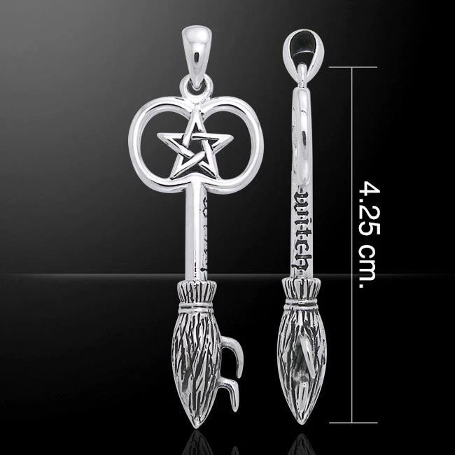Witch Broom Pentacle sterling silver pendant by Peter Stone wiccan pentagram - Image 1 of 4