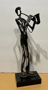 Brass Metal Saxophone Player 13” Brutalist Jazz Music Sculpture Granite Base - Picture 1 of 9