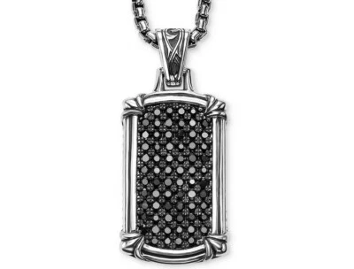 Men's Black 0.90CT Sapphire Dog Tag Vintage Pendant In Solid 925 Sterling Silver - Image 1 of 3