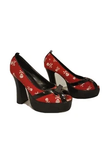 Rojo Negro Tacón Alto Esqueleto Halloween Gótico Disfraz Bomba Zapatos emo rockabilly - Imagen 1 de 10