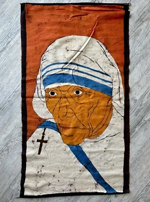 UNIQUE! Mother Teresa Religious Figure Handmade Batik Wall Hanging Artwork - Image 1 of 4