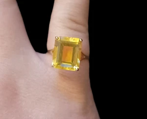 Anillo 14A oro macizo 14k 12 mm X 10 mm 6 quilates citrino corte esmeralda talla 6,25 - Imagen 1 de 15