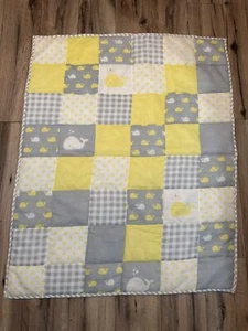 Rajrang Baby/ Toddler Quilt With Whales Block Pattern In Pale Yellow & Gray Chev - Picture 1 of 5