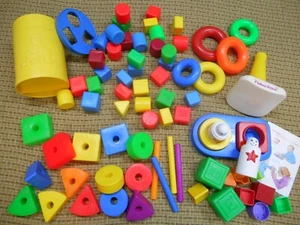 Vintage Fisher Price Lot Creative Blocks Rock-A-Stack Rings Shape Sorter 74pcs - Picture 1 of 18