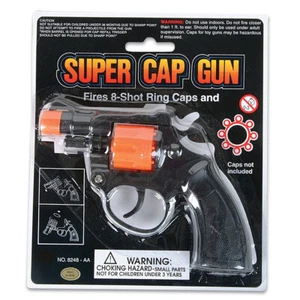 8 Ring Shot Cap Gun Black Novelty Police Pistol Revolver - Plastic - Halloween - Picture 1 of 3