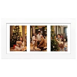 Golden State Art, 7x14 White Photo Wood Collage Frame, for (3) 4x6 Pictures, - Picture 1 of 7