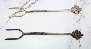 2 Vintage Blatt Cocktail Plektren Pickle Olivengabeln Sterlingsilber gemarkt - 8,21 g - Bild 1 von 11