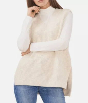 Vince Camuto Para Mujer Acogedor Chaleco Suéter De Gran Tamaño - Marfil Malteado Grueso Acanalado Tejido Foto 1 de 4