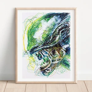 Alien Ballpoint Pen Print, Alien Movie Art Poster - Picture 1 of 3