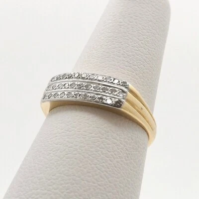 14k Gold Natural Diamond Platinum Triple Row Wedding Anniversary Band Ring - Image 1 of 4