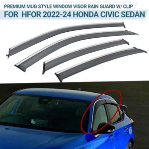 PREMIUM CHROME TRIM WINDOW VISOR RAIN GUARD W/ CLIPS For 22-25 HONDA CIVIC SEDAN - Picture 1 of 17