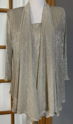 R&M Richards Conjunto Doble Simulado Para Mujer L Brillante Plateado Mangas 3/4 Ropa de Noche EE. UU. Foto 1 de 4