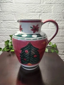 Vtg Pier 1 Italian Christmas Tree Ceramic Refreshment Tea Water Pitcher Holiday - Picture 1 of 3