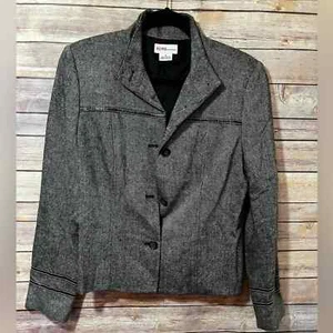 Kors Michael Kors Black Tweed Jacket Leather Trim Size 8 - Picture 1 of 6