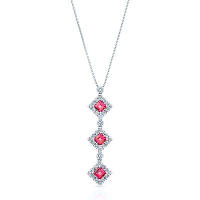 Pink Tourmaline Diamond Necklace 14K White Gold Triple Pendant Natural 1.46 CTW - Image 1 of 2