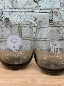 Set of 2 Vtg Chicago Bears NFL Short Glasses Tumbler Gray Whiskey Highball 16oz - Picture 1 of 11