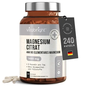 Magnesiumcitrat 1480mg 240 Kapseln hochdosiert elementares Magnesium VitaBright - Bild 1 von 9