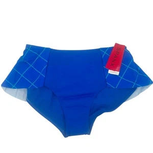 Costume da bagno Spanx Flirty con gonna fondo taglia 12 blu geo bikini volant nuovo - Foto 1 di 11
