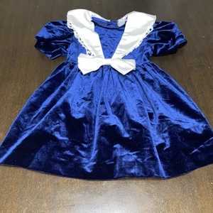 Vintage Blue Velvet Bib Dress With Bow - Picture 1 of 9