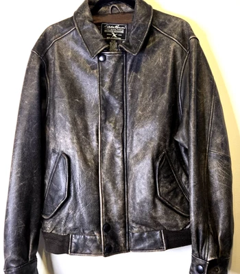 Chaqueta Bomber De Colección Eddie Bauer Cuero Marrón Envejecido Para Hombre Mediana Pesada Motociclista Foto 1 de 4