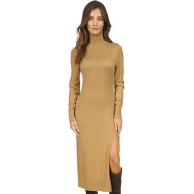 Michael Kors Women’s S Tan Turtleneck Stretch Midi Sweater Dress Pencil Fit NEW - Image 1 of 4