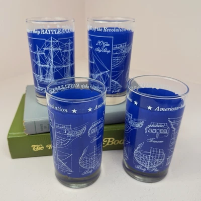 Libbey Nautical Ship Blueprint Tumbler Rattlesnake Revolution Retro Bar Glass 4 - Image 1 of 4