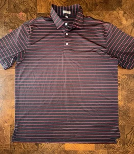Peter Millar Mens Golf Polo Shirt XL Dark Brown With Red Stripes Short Sleeve - Picture 1 of 6