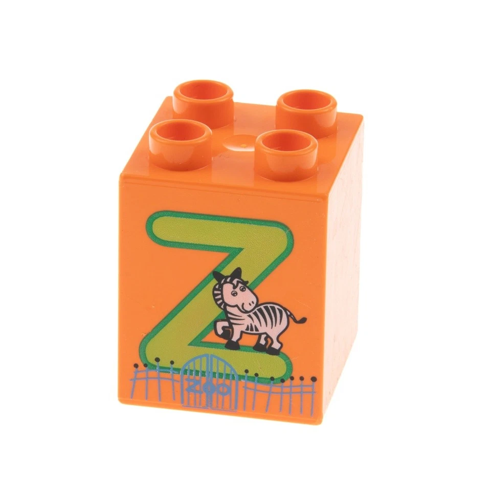 1x Lego Duplo Motiv Bau Stein 2x2x2 orange bedruckt Buchstabe Z Zebra 31110pb068 - Bild 1 von 1