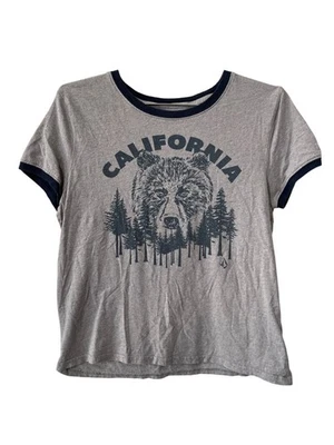Volcom Graphic Tee Size Medium California Bear Ringer T Shirt Gray Navy Cotton - Image 1 of 4