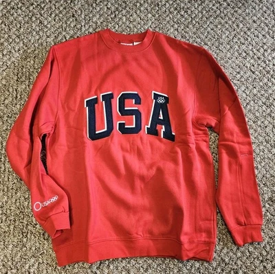 Sudadera Olímpica de Estados Unidos Para Hombre Pequeña Bordada Bandera de Estados Unidos en la Espalda Rojo QVC Pullover  Foto 1 de 4