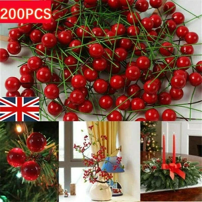 COLORLIFE-UK 200X Red Berries Artificial Fake Fruits Christmas Xmas Holly Berry Pick Decor UK