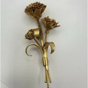 Vintage Brosche goldfarben Zittern en zittern Nelken floral Blumenstrauß - Bild 1 von 9