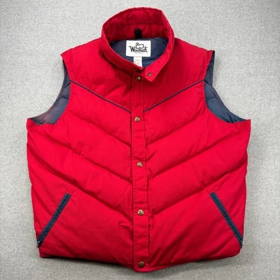 Vintage 70s Woolrich Down Puffer Vest Mens XL Made in USA Western Yoke Snap Logo - Image 1 of 4