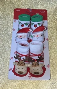 Christmas Holiday Pack of 2 Pair Rattle Socks Set Size 0-12 Months - Picture 1 of 6