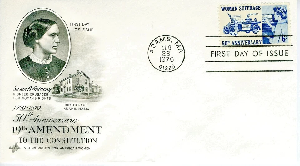 USA FDC #1406 6¢ 1970 50th Anniv Womans Suffrage Art Craft CACHET - Image 1 of 1