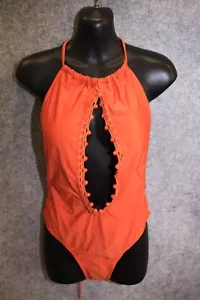 BADEANZUG SCHWIMMANZUG MONOKINI GRÖSSE M DUNKELORANGE MIT PADS ZIERPERLEN - Picture 1 of 4