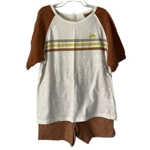 Rylee + Cru Neutral Rainbow Tee & Linen Blend Shorts Size 4/5 - Picture 1 of 12